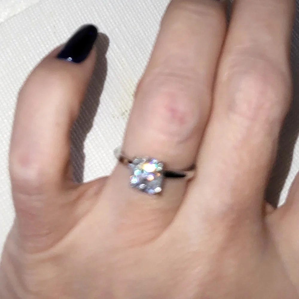 Cushion Cut 2ct Solitaire Moissanite 14k White Gold Vermeil Size 5.5 Ring - Picture 6 of 7